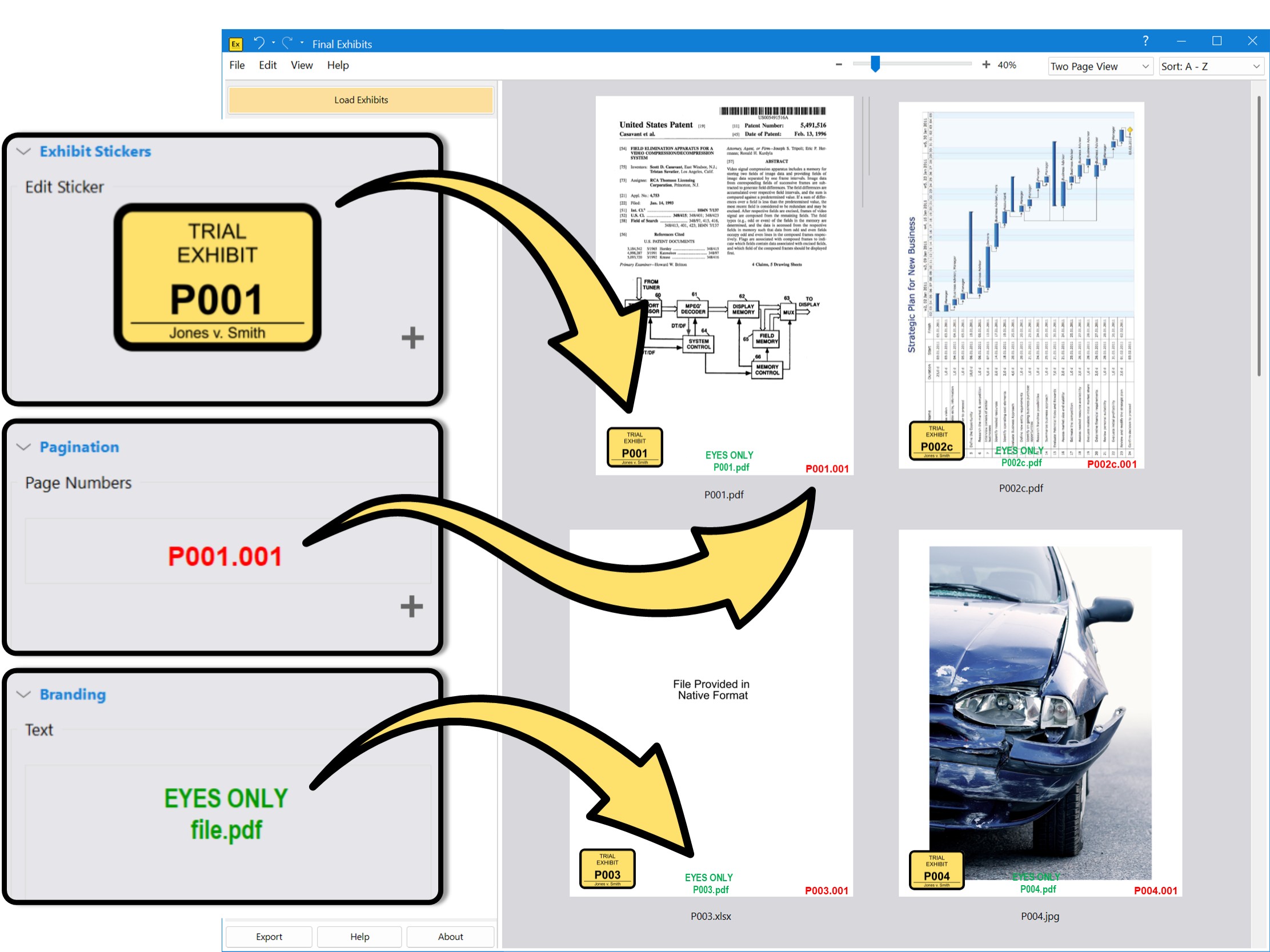 Drag and Drop Your Exhibit Stickers and Page Numbers
