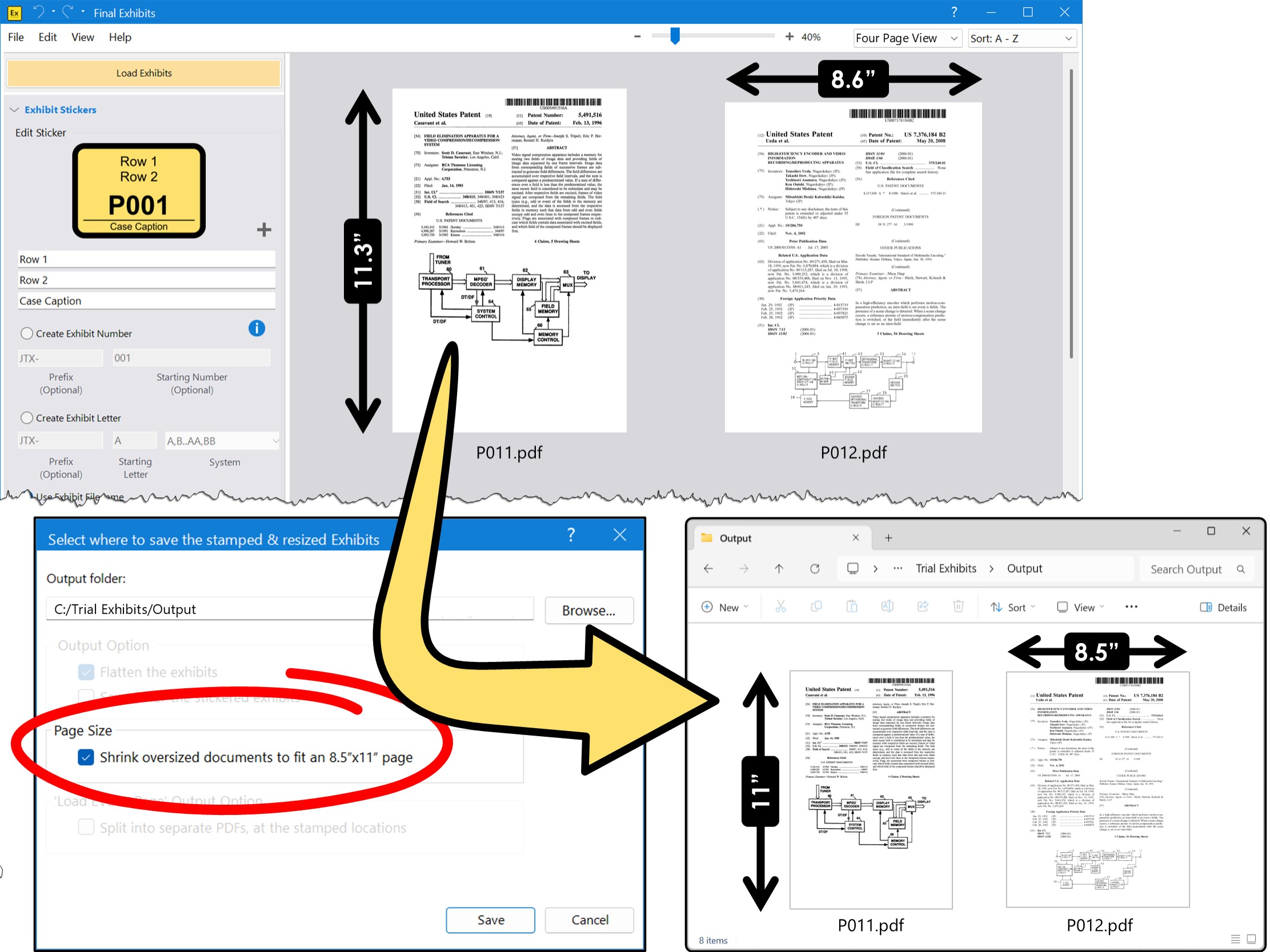 Shrink your exhibits down to letter-size while saving to avoid printing issues