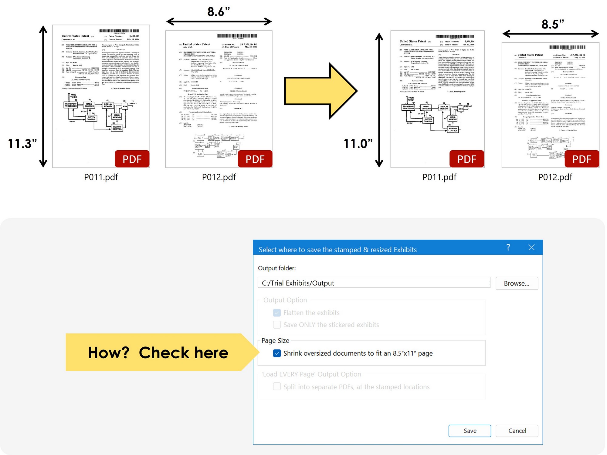 Shrink your exhibits down to letter-size while saving to avoid printing issues