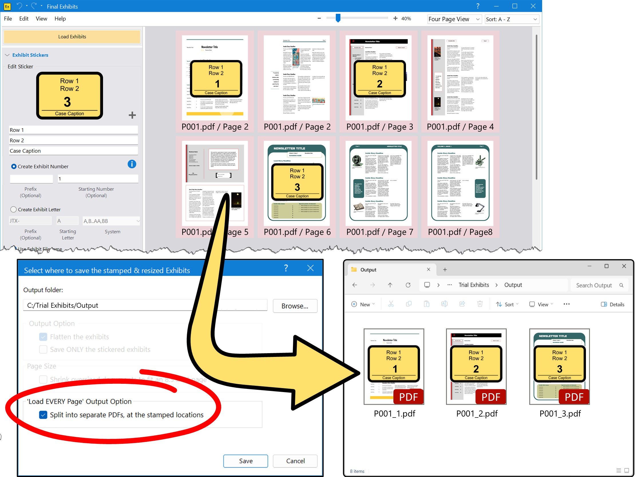 ...and split that exhibit into separate PDFs, at the stamped locations.