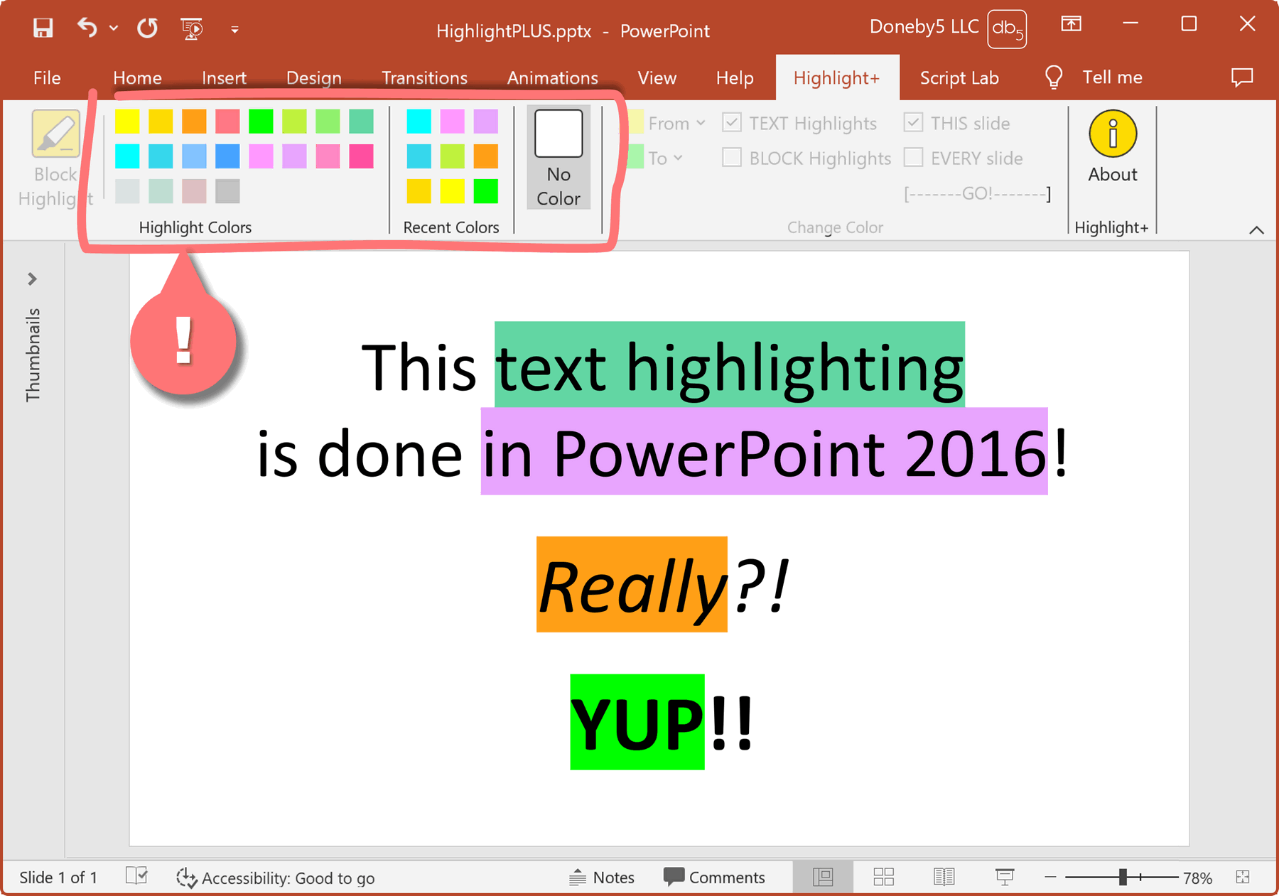 Highlight+, Text Highlighting in PowerPoint 2016